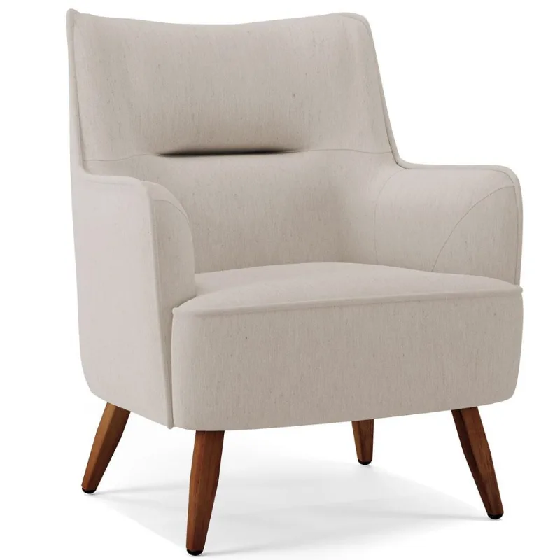 Poltrona Decorativa Fixa Pés de Madeira Isabella D02 Linho Cru C-443 - Lyam Decor - Lyam Decor