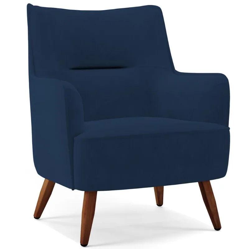 Poltrona Decorativa Fixa Pés de Madeira Isabella D02 Veludo Azul Marinho C-304 - Lyam Decor - Lyam Decor