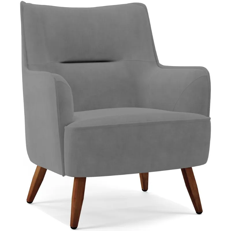 Poltrona Decorativa Fixa Pés de Madeira Isabella D02 Veludo Cinza C-317 - Lyam Decor - Lyam Decor