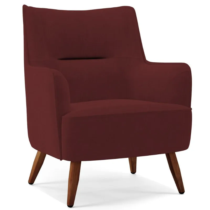 Poltrona Decorativa Fixa Pés de Madeira Isabella D02 Veludo Marsala C-278 - Lyam Decor - Lyam Decor