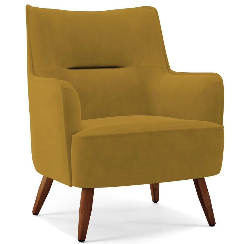Poltrona Decorativa Fixa Pés de Madeira Isabella D02 Veludo Mostarda C-260 - Lyam Decor - Lyam Decor