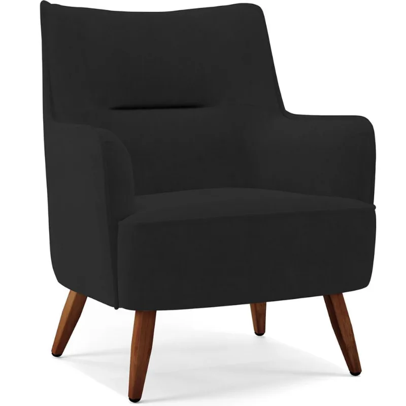 Poltrona Decorativa Fixa Pés de Madeira Isabella D02 Veludo Preto C-300 - Lyam Decor - Lyam Decor