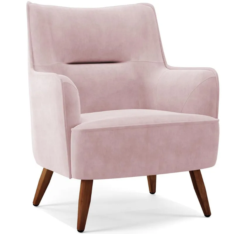 Poltrona Decorativa Fixa Pés de Madeira Isabella D02 Veludo Rosê C-305 - Lyam Decor - Lyam Decor