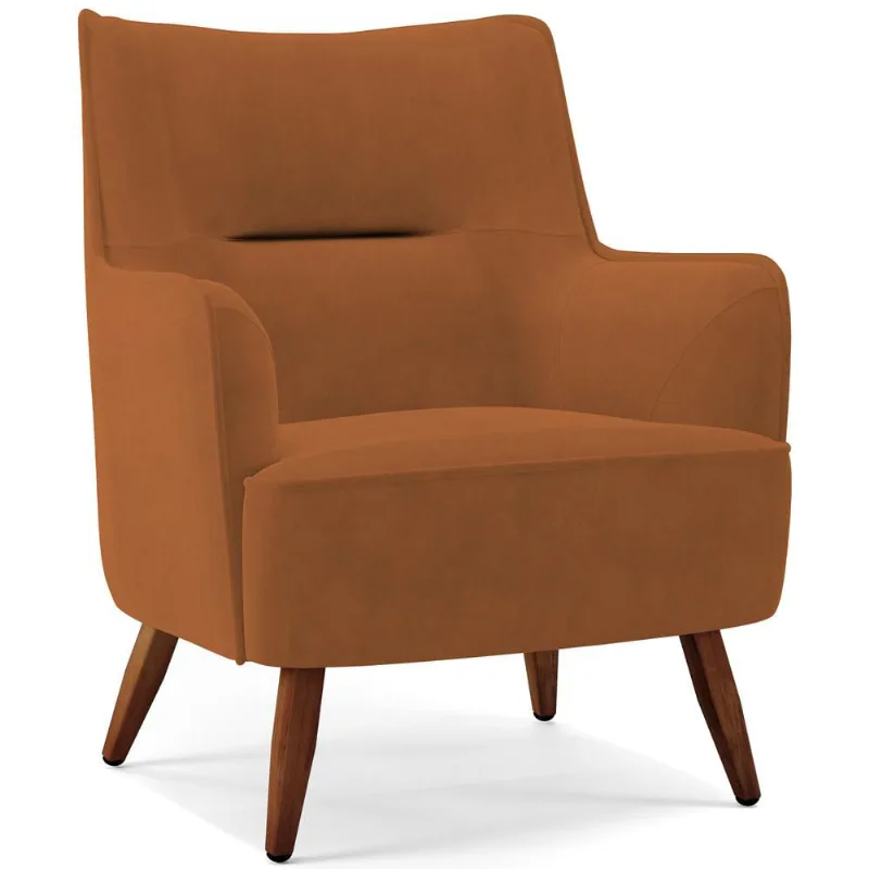 Poltrona Decorativa Fixa Pés de Madeira Isabella D02 Veludo Telha C-262 - Lyam Decor - Lyam Decor