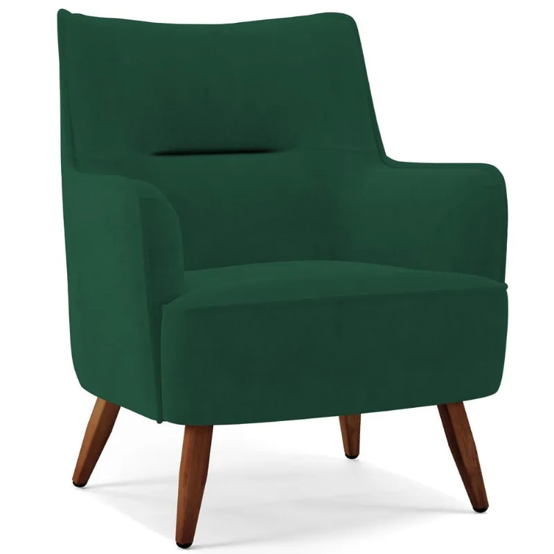 Poltrona Decorativa Fixa Pés de Madeira Isabella D02 Veludo Verde C-303 - Lyam Decor - Lyam Decor