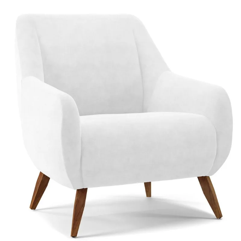 Poltrona Decorativa Fixa Pés de Madeira Paloma D02 Corano Branco C-12 - Lyam Decor - Lyam Decor