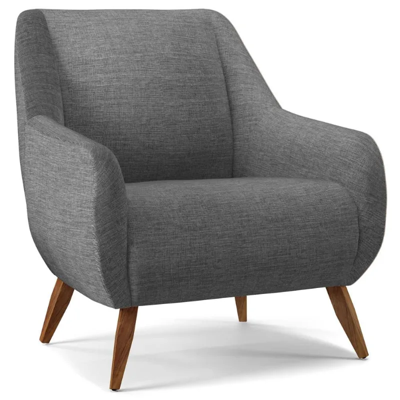 Poltrona Decorativa Fixa Pés de Madeira Paloma D02 Linho Cinza Escuro C-416 - Lyam Decor - Lyam Decor