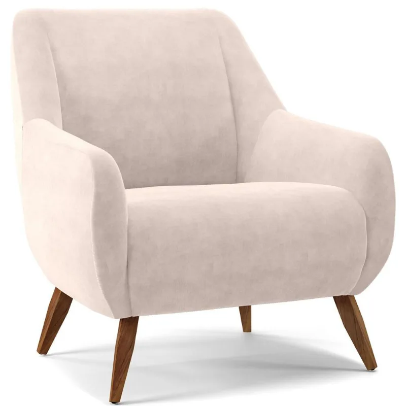 Poltrona Decorativa Fixa Pés de Madeira Paloma D02 Veludo Bege C-309 - Lyam Decor - Lyam Decor