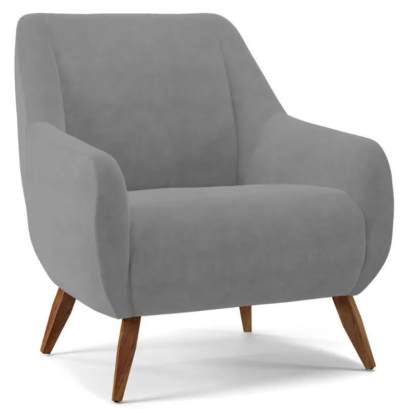 Poltrona Decorativa Fixa Pés de Madeira Paloma D02 Veludo Cinza C-317 - Lyam Decor - Lyam Decor