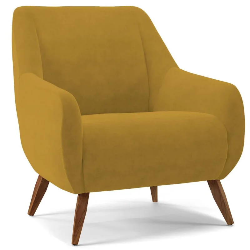 Poltrona Decorativa Fixa Pés de Madeira Paloma D02 Veludo Mostarda C-260 - Lyam Decor - Lyam Decor