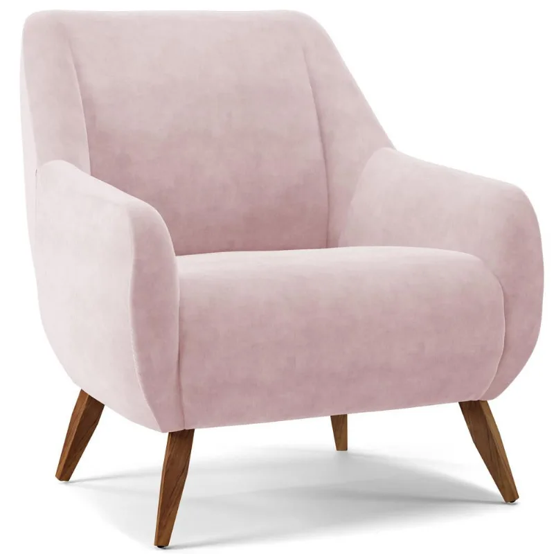 Poltrona Decorativa Fixa Pés de Madeira Paloma D02 Veludo Rosê C-305 - Lyam Decor - Lyam Decor