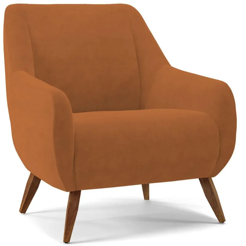 Poltrona Decorativa Fixa Pés de Madeira Paloma D02 Veludo Telha C-262 - Lyam Decor - Lyam Decor