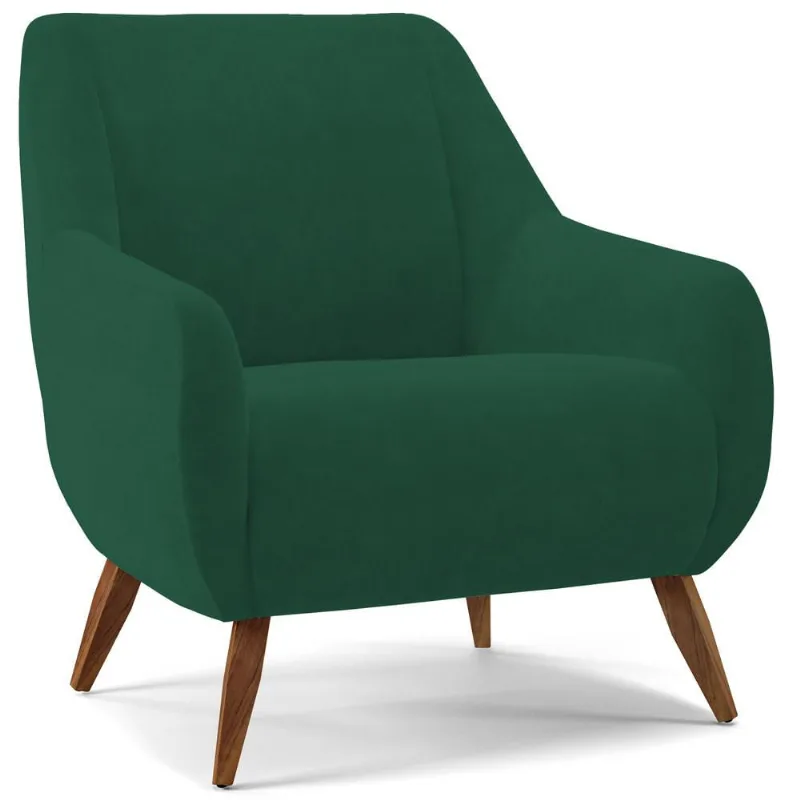 Poltrona Decorativa Fixa Pés de Madeira Paloma D02 Veludo Verde C-303 - Lyam Decor - Lyam Decor