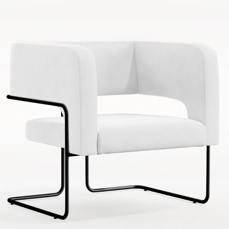 Poltrona Decorativa Scarlett D02 Base de Aço Preto Corano Branco C-12 - Lyam Decor - Lyam Decor