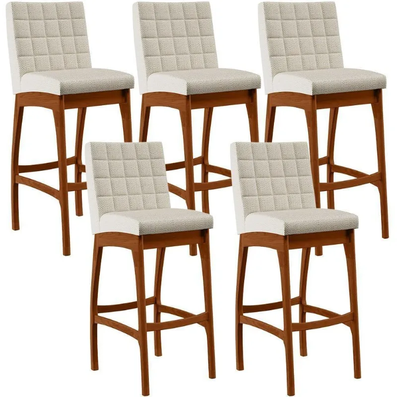 Kit 05 Banquetas Alta Mila Linho Champagne - Lyam Decor
