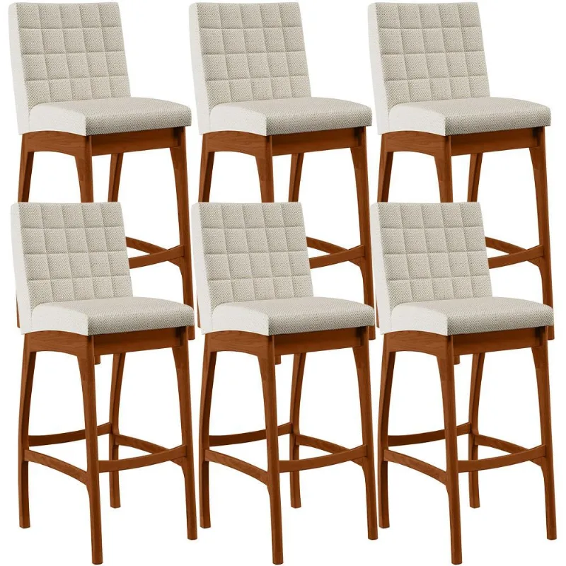 Kit 06 Banquetas Alta Para Cozinha Sala de Jantar Fixa Mila B04 Linho Champagne - Lyam Decor - Lyam Decor