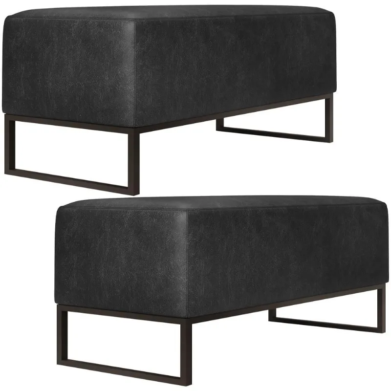 Kit 02 Puff Decorativo Sala Estar Cléo W01 Base de Ferro 90cm Couríssimo Preto Brilho - Lyam Decor