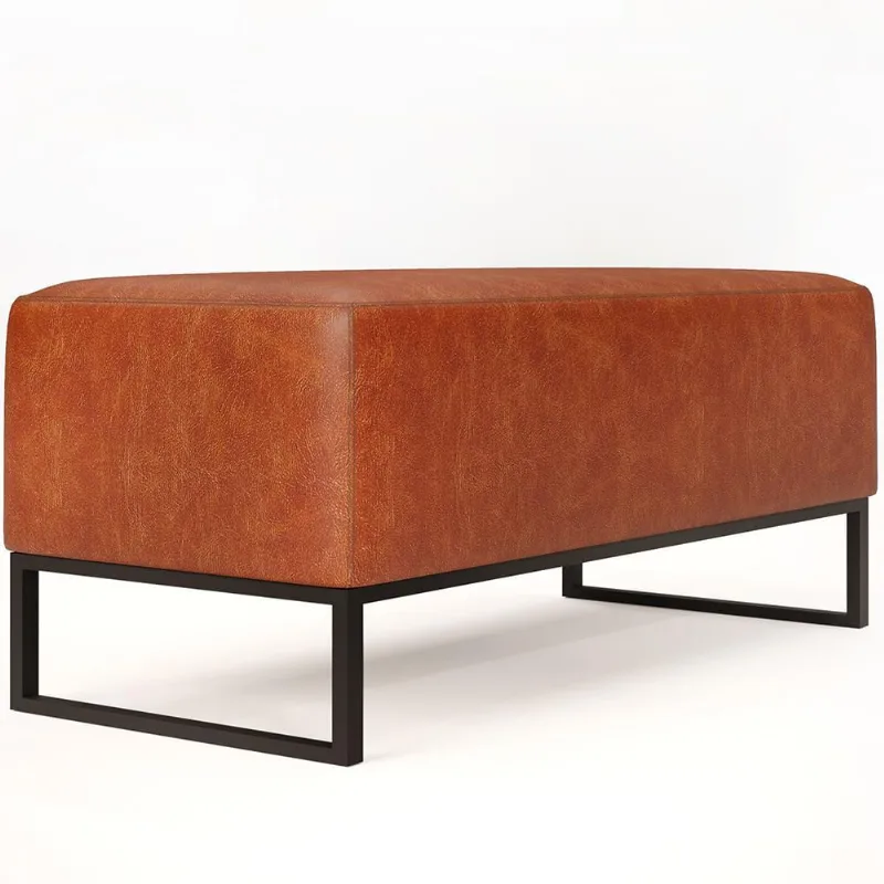 Puff Decorativo Para Sala de Estar Cléo W01 Base de Ferro 90 cm Couríssimo Camel - Lyam Decor