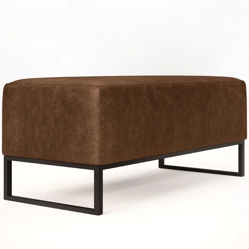 Puff Decorativo Para Sala de Estar Cléo W01 Base de Ferro 90cm Couríssimo Marrom - Lyam Decor