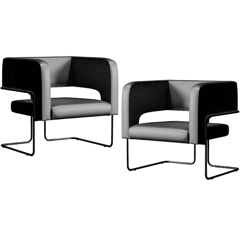 Kit 02 Poltronas Decorativas Scarlett D02 Base de Aço Preto Couríssimo Preto B-159 - Lyam Decor - Lyam Decor