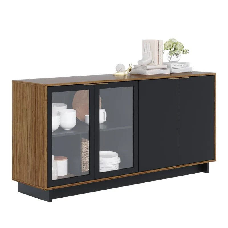 Aparador Buffet Para Sala de Jantar 04 Portas Áustria C04 Preto Noce Milano - Lyam Decor - Lyam Decor