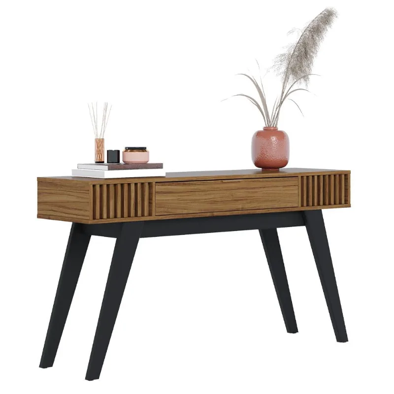 Aparador Decorativo Para Sala de Estar 01 Gaveta Delta C04 Preto Noce Milano - Lyam Decor