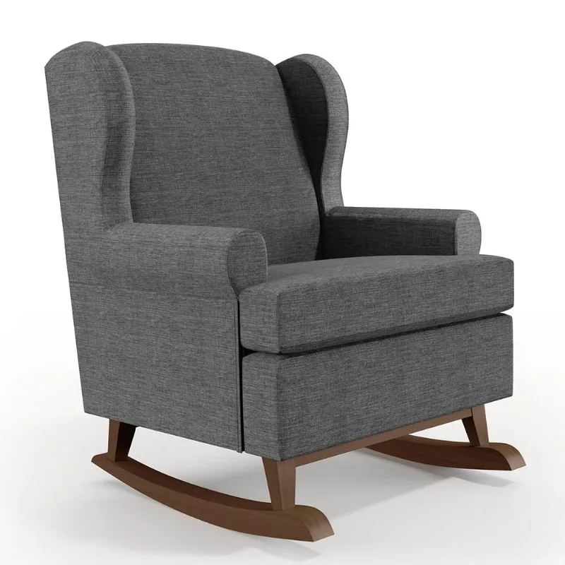 Poltrona De Amamentação Com Balanço Malu Base De Madeira P02 Linho Cinza Escuro - Lyam Decor