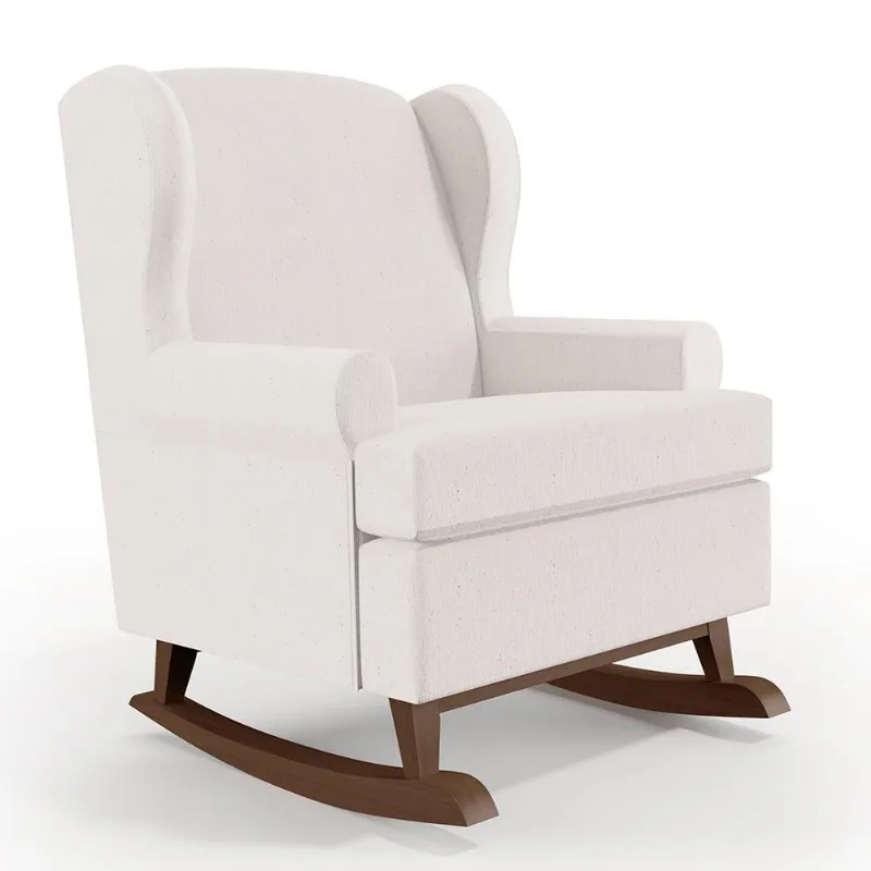 Poltrona De Amamentação Com Balanço Malu Base De Madeira P02 Linho Cru - Lyam Decor