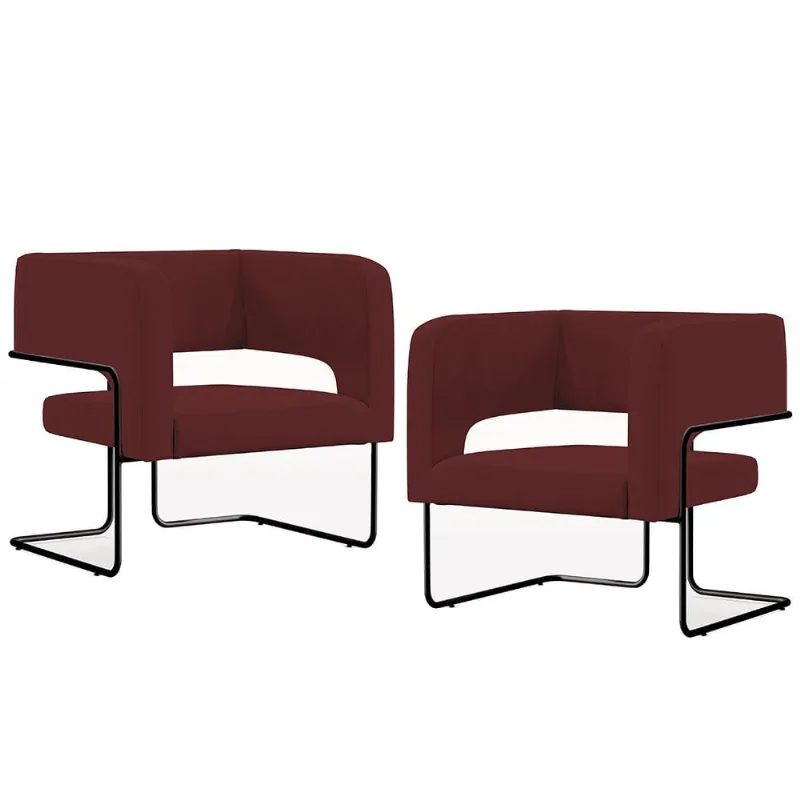 Kit 02 Poltronas Decorativas Scarlett D02 Base de Aço Preto Veludo Marsala C-278 - Lyam Decor - Lyam Decor