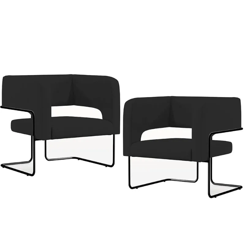Kit 02 Poltronas Decorativas Scarlett D02 Base de Aço Preto Veludo Preto C-300 - Lyam Decor - Lyam Decor