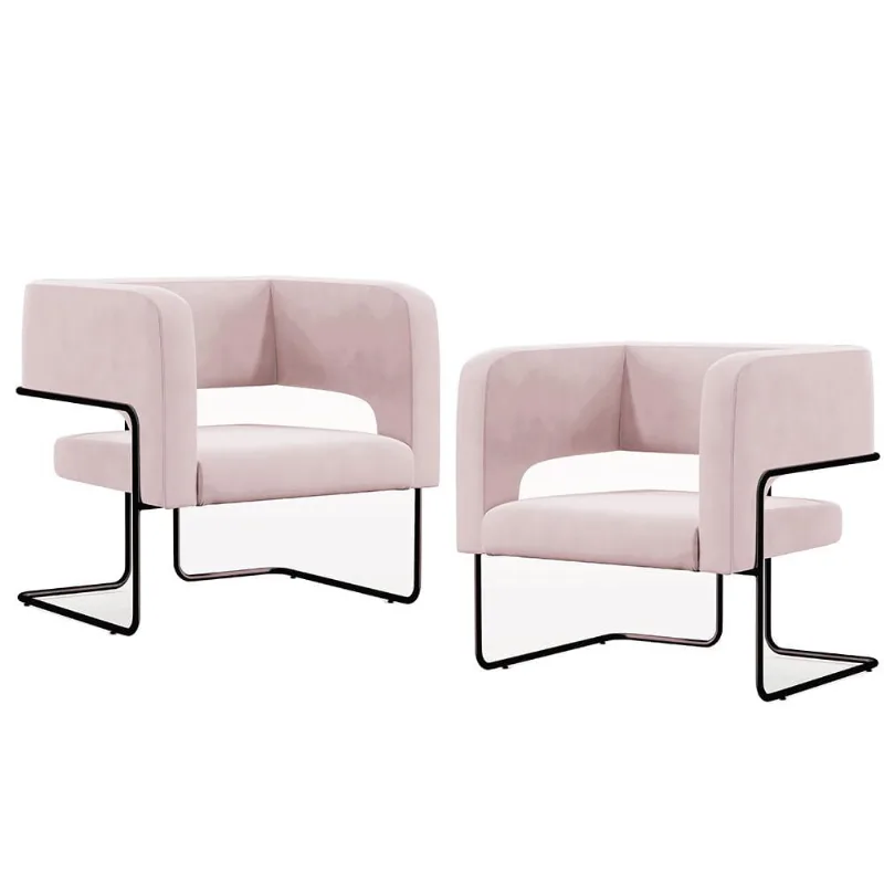Kit 02 Poltronas Decorativas Scarlett D02 Base de Aço Preto Veludo Rosê C-305 - Lyam Decor - Lyam Decor