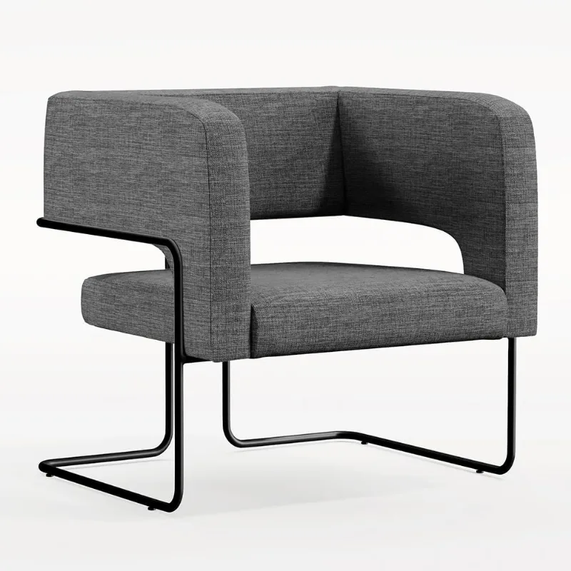Poltrona Decorativa Scarlett D02 Base de Aço Preto Linho Cinza Escuro C-416 - Lyam Decor - Lyam Decor