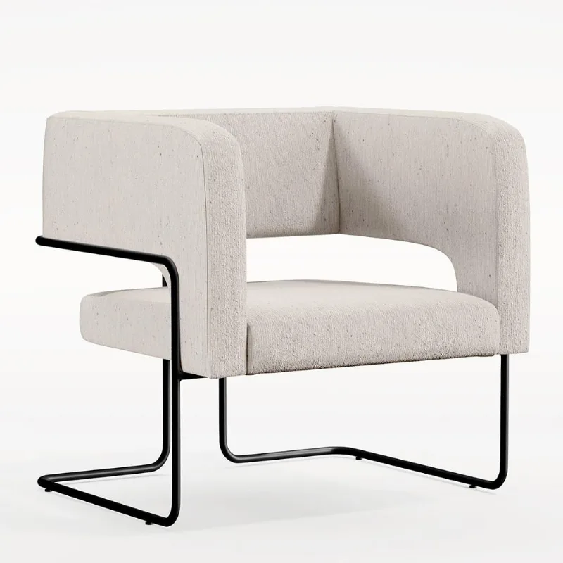 Poltrona Decorativa Scarlett D02 Base de Aço Preto Linho Cru C-443 - Lyam Decor - Lyam Decor