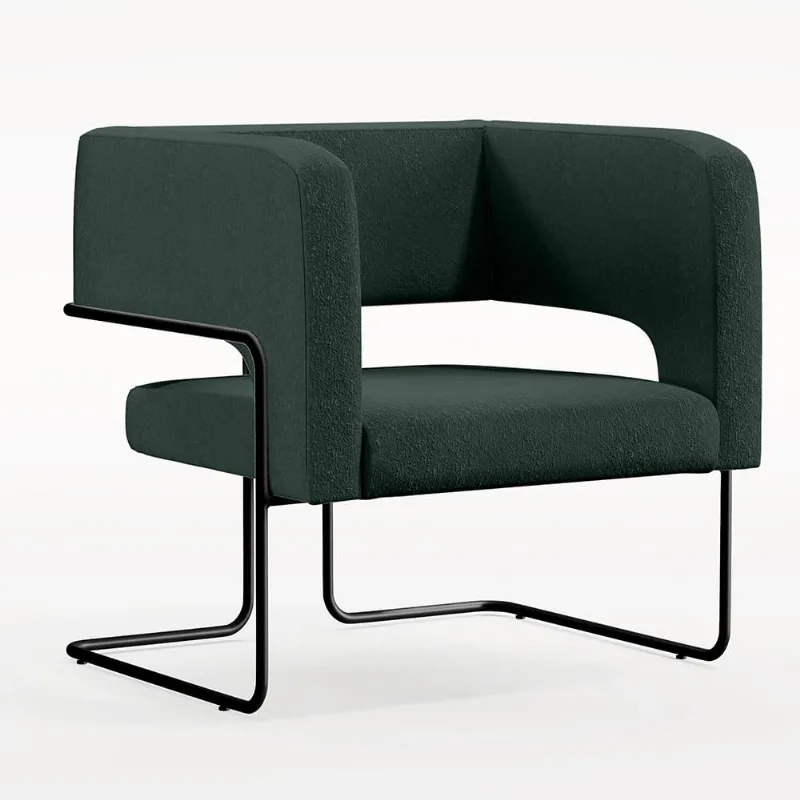 Poltrona Decorativa Scarlett D02 Base de Aço Preto Linho Verde C-117 - Lyam Decor - Lyam Decor