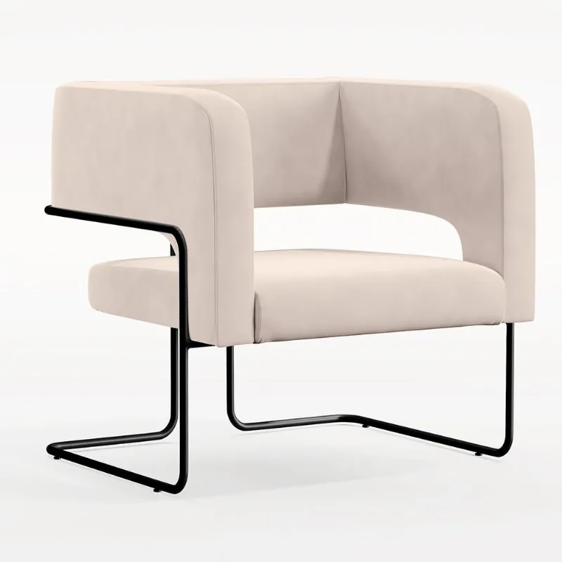 Poltrona Decorativa Scarlett D02 Base de Aço Preto Veludo Bege C-309 - Lyam Decor - Lyam Decor