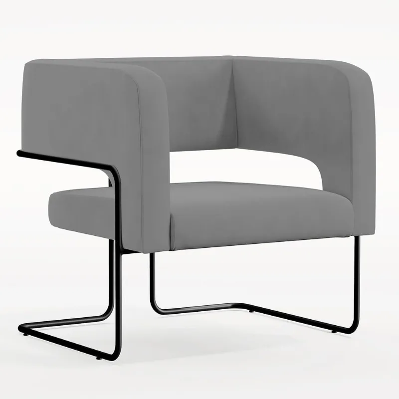 Poltrona Decorativa Scarlett D02 Base de Aço Preto Veludo Cinza C-317 - Lyam Decor - Lyam Decor