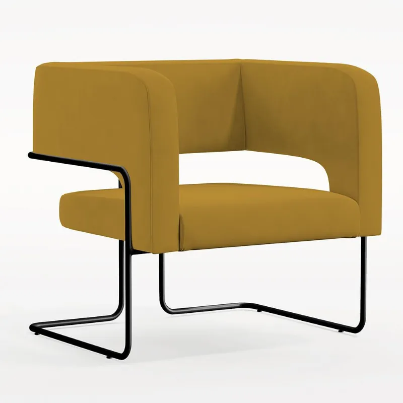 Poltrona Decorativa Scarlett D02 Base de Aço Preto Veludo Mostarda C-260 - Lyam Decor - Lyam Decor