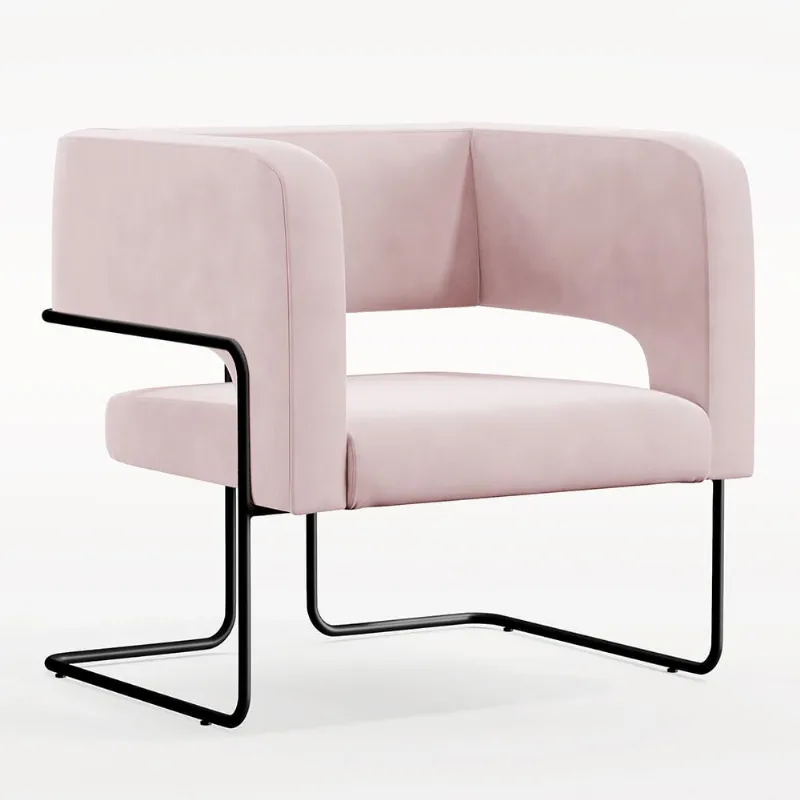 Poltrona Decorativa Scarlett D02 Base de Aço Preto Veludo Rosê C-305 - Lyam Decor - Lyam Decor