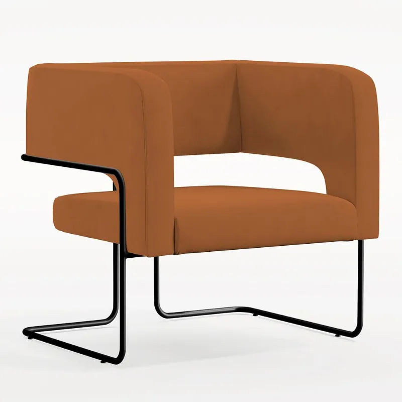 Poltrona Decorativa Scarlett D02 Base de Aço Preto Veludo Telha C-262 - Lyam Decor - Lyam Decor