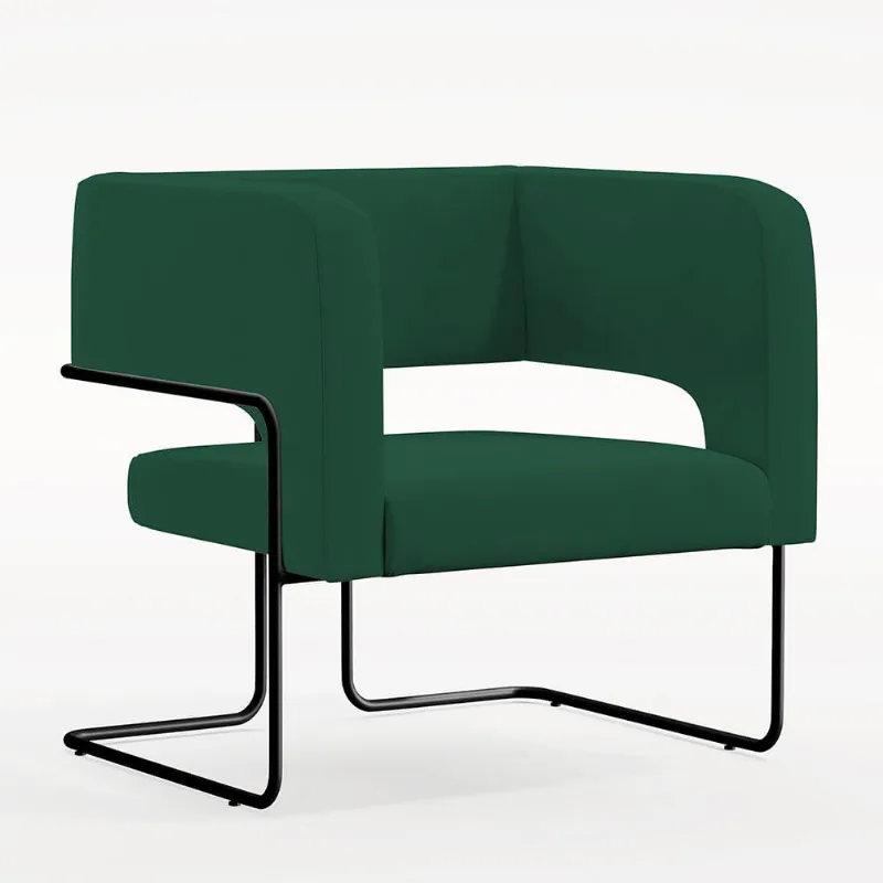 Poltrona Decorativa Scarlett D02 Base de Aço Preto Veludo Verde C-303 - Lyam Decor - Lyam Decor