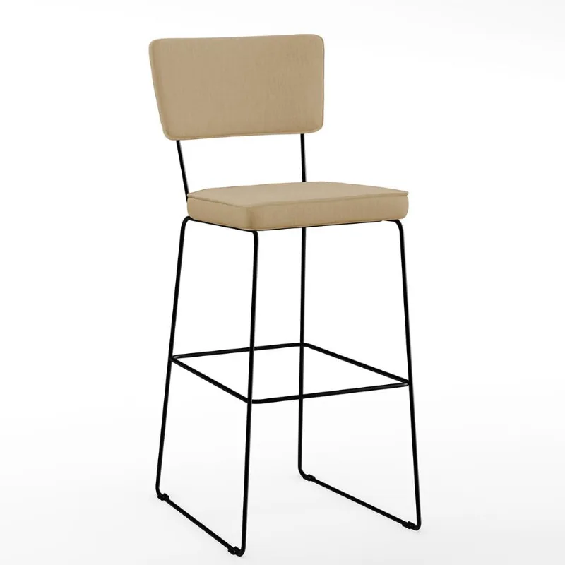 Banqueta Alta Para Cozinha Sala De Jantar Base em Aço Fixa Allana L02 Linho Bege Escuro - Lyam Decor - Lyam Decor