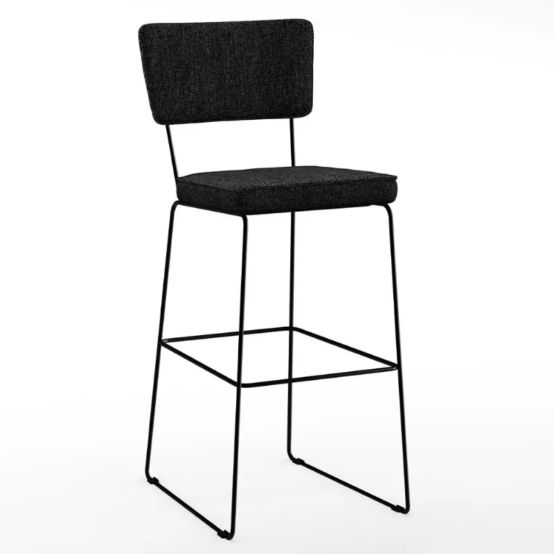 Banqueta Alta Para Cozinha Sala De Jantar Base em Aço Fixa Allana L02 Linho Chumbo - Lyam Decor - Lyam Decor