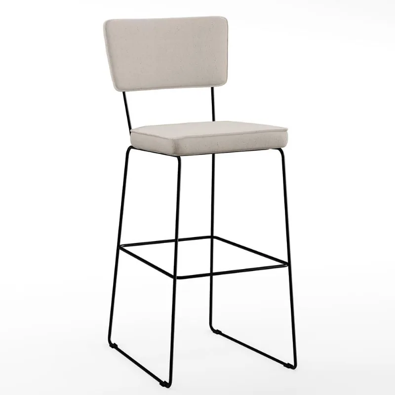 Banqueta Alta Para Cozinha Sala De Jantar Base em Aço Fixa Allana L02 Linho Cru - Lyam Decor - Lyam Decor