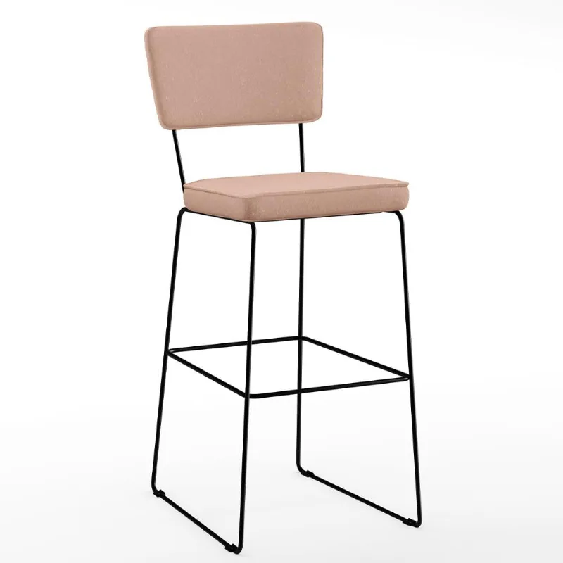 Banqueta Alta Para Cozinha Sala De Jantar Base em Aço Fixa Allana L02 Linho Rosê - Lyam Decor - Lyam Decor