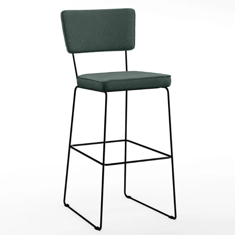 Banqueta Alta Para Cozinha Sala De Jantar Base em Aço Fixa Allana L02 Linho Verde Musgo - Lyam Decor - Lyam Decor