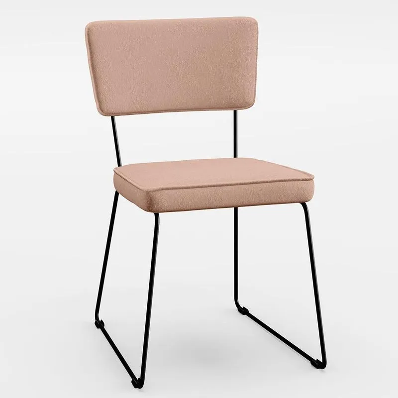 Cadeira Decorativa Estofada Para Sala De Jantar Base Em Aço Allana L02 Linho Rosê - Lyam Decor