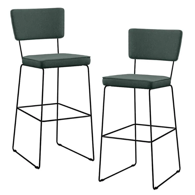 Kit 02 Banquetas Alta Linho Verde Musgo - Lyam Decor