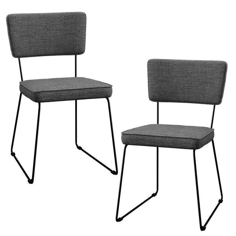 Kit 02 Cadeiras Estofada Para Sala Base Em Aço Cinza Escuro