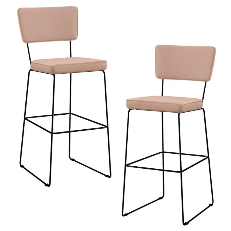 Kit 2 Banquetas Alta Para Cozinha Sala De Jantar Base em Aço Fixa Allana L02 Linho Rosê - Lyam Decor