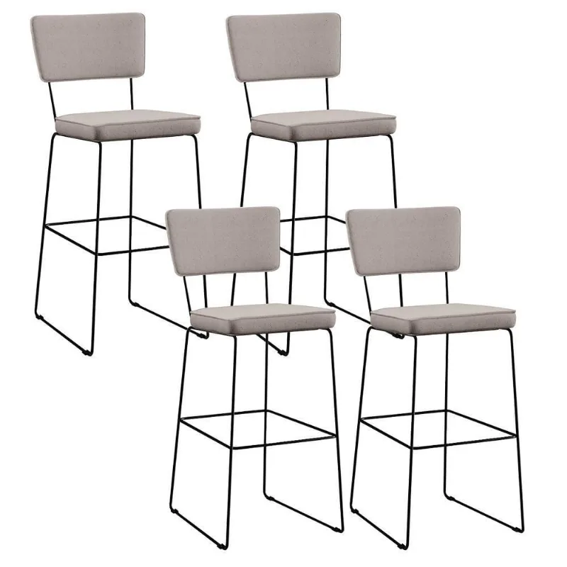 Kit 4 Banquetas Alta Base Em Aço Fixa Linho Bege - Lyam Decor
